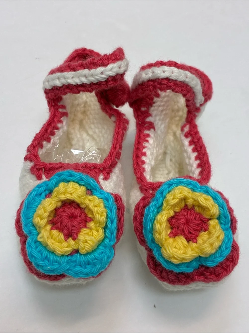 Art Walk Baby Mary Janes Booties - Pink, Yellow & Blue Flower Accent